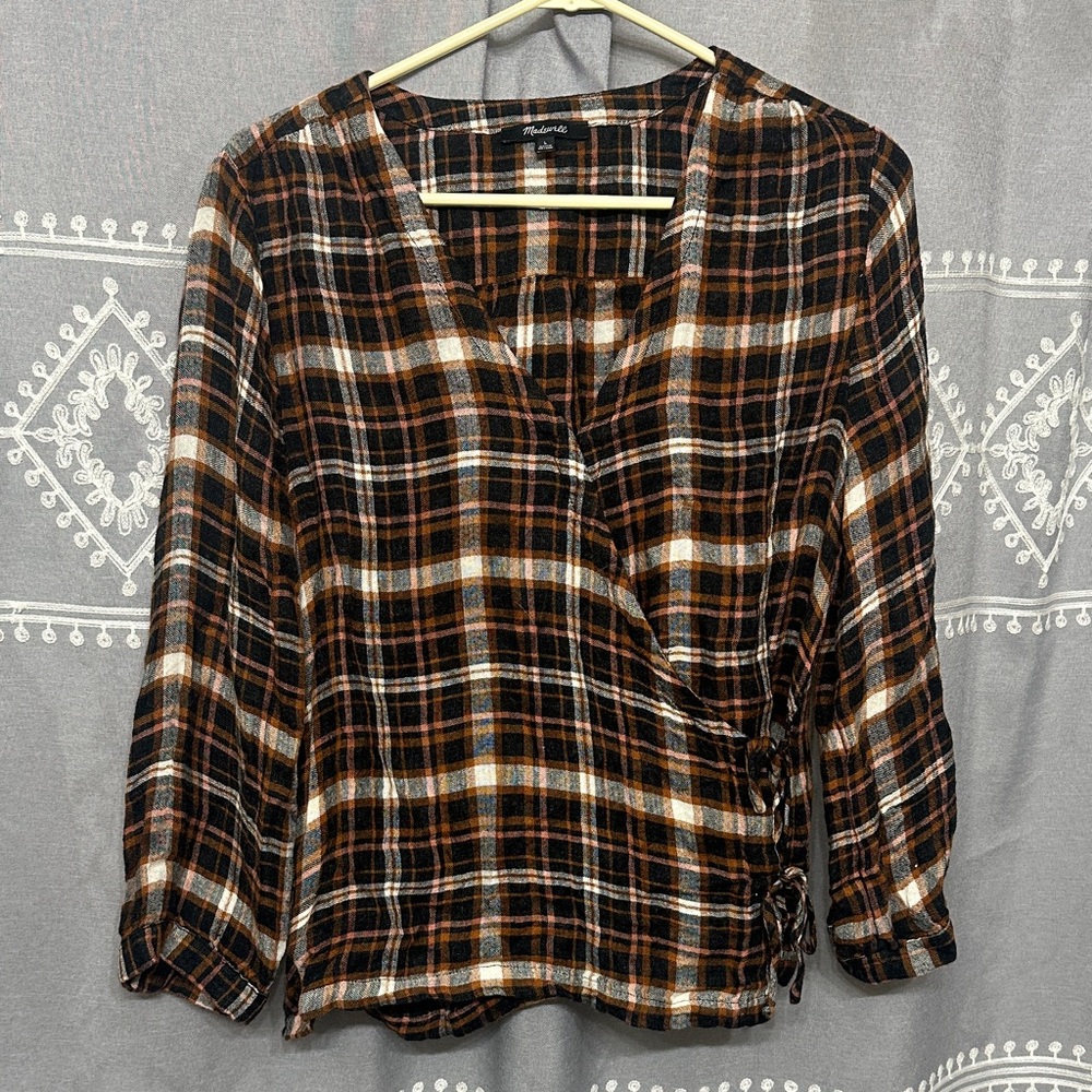 Madewell Plaid Wrap Blouse L